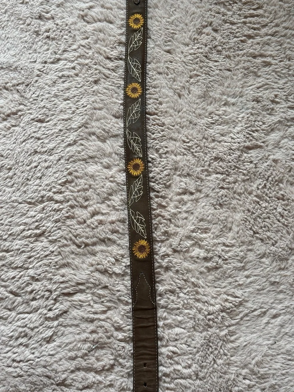 Brown Sunflower Embroidered Leather Belt for Women